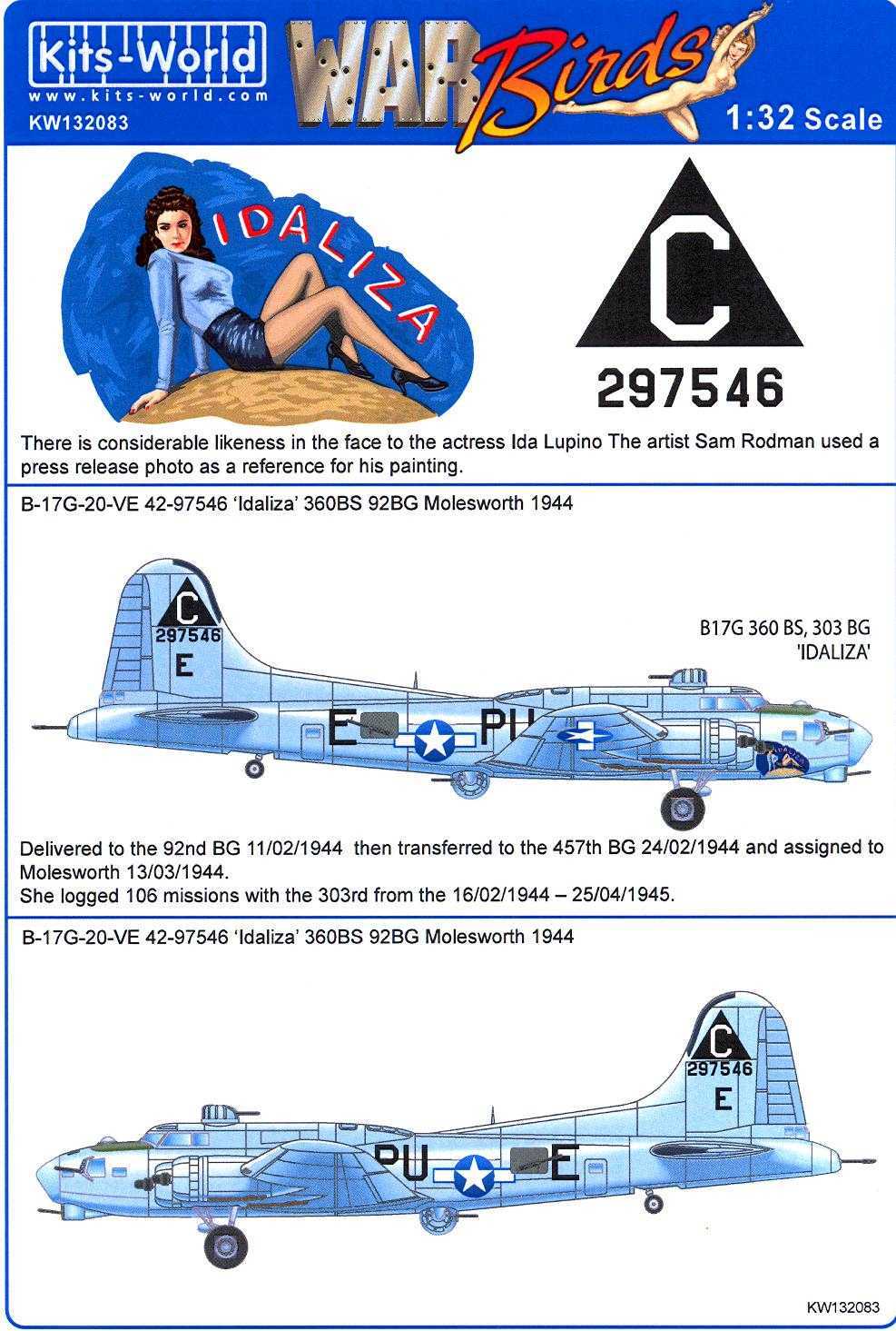 Kits World Decals 1/32 BOEING B17G FLYING FORTRESS Idaliza eBay